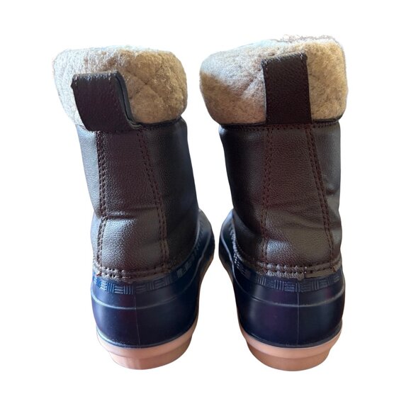 Magellan Outdoors Womens Duck Boots 6 Brown Navy Faux Shearling Lined Waterproof - Picture 4 of 10